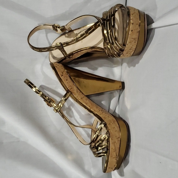Prada gold cork platform heeled sandals gorgeous - Picture 1 of 13